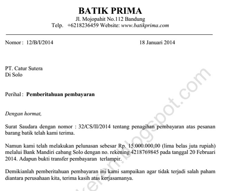 Detail Contoh Surat Pemberitahuan Pembayaran Melalui Rekening Nomer 23