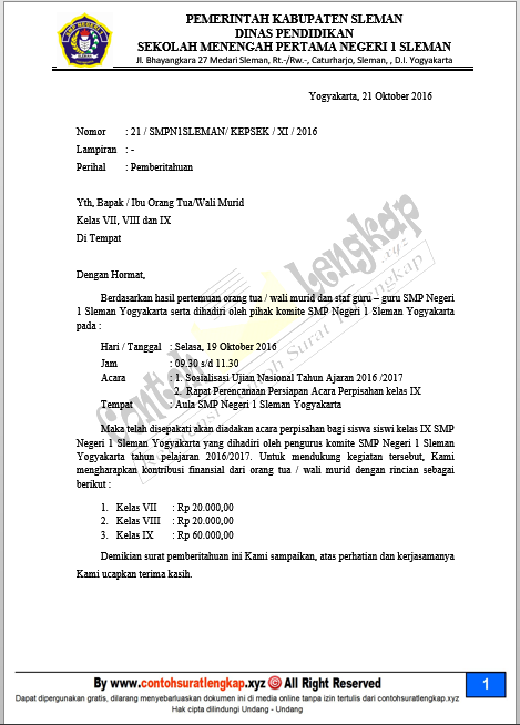 Detail Contoh Surat Pemberitahuan Pembayaran Seragam Nomer 22