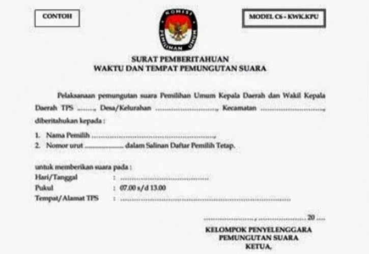 Detail Contoh Surat Pemberitahuan Pemungutan Suara Kepada Pemilih Nomer 35