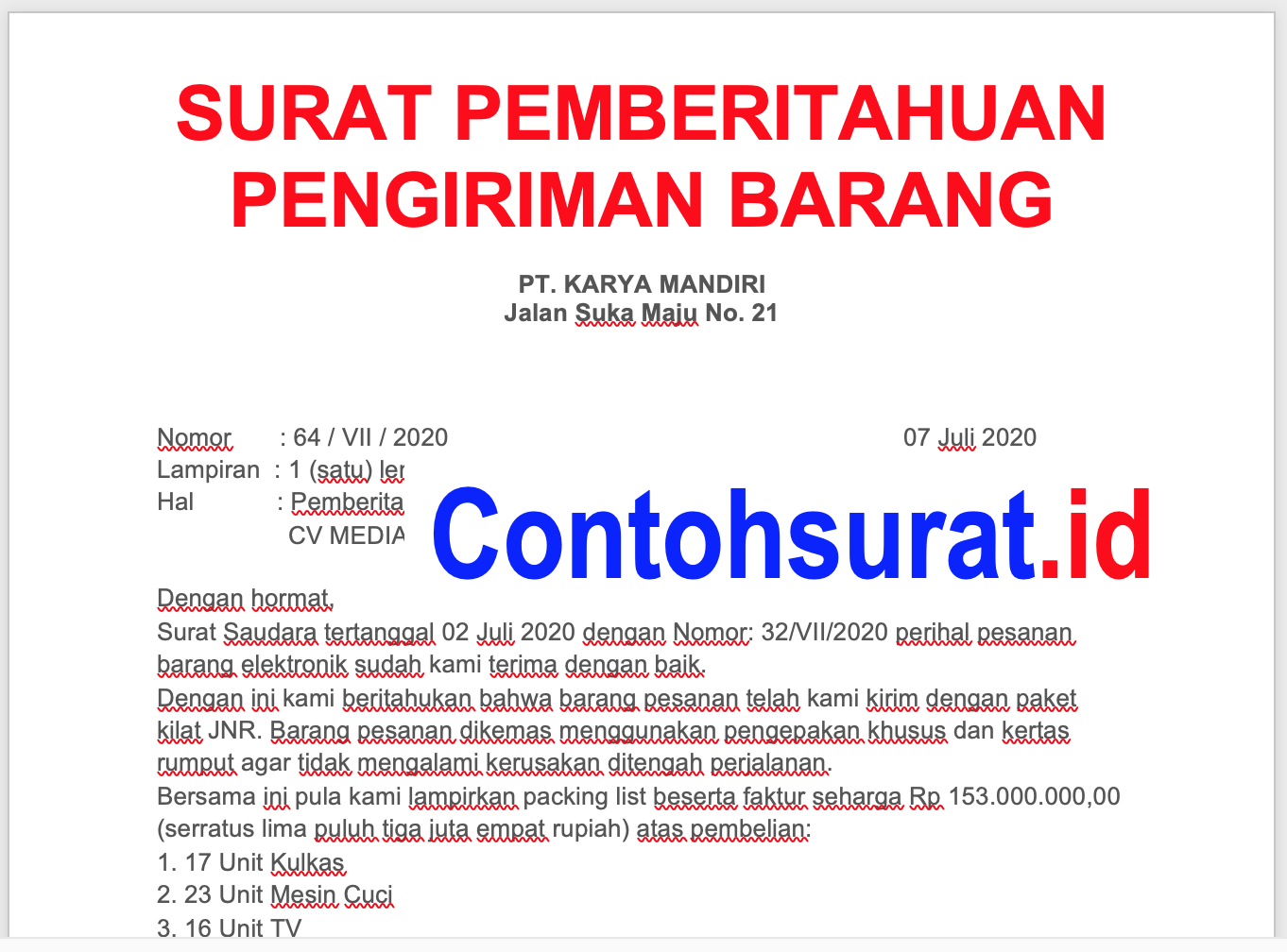 Detail Contoh Surat Pemberitahuan Pengiriman Barang Nomer 30