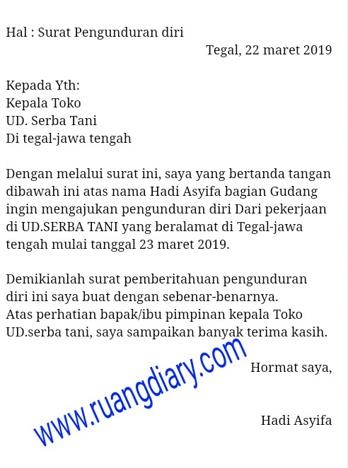 Contoh Surat Pemberitahuan Pengunduran Diri - KibrisPDR