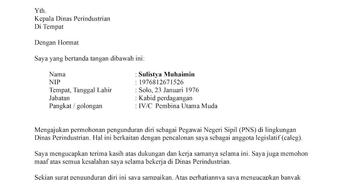 Detail Contoh Surat Pemberitahuan Pengunduran Diri Nomer 50