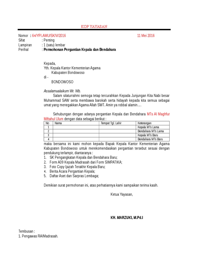 Detail Contoh Surat Pemberitahuan Pergantian Jabatan Nomer 9