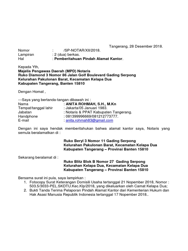 Detail Contoh Surat Pemberitahuan Pindah Kantor Nomer 3