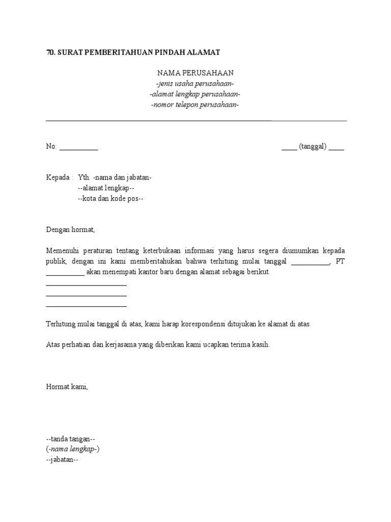 Detail Contoh Surat Pemberitahuan Pindah Kantor Nomer 7
