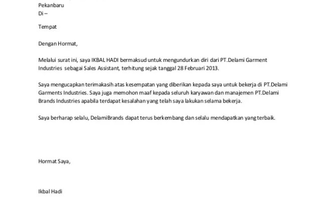 Detail Contoh Surat Pemberitahuan Resign Ke Customer Nomer 28