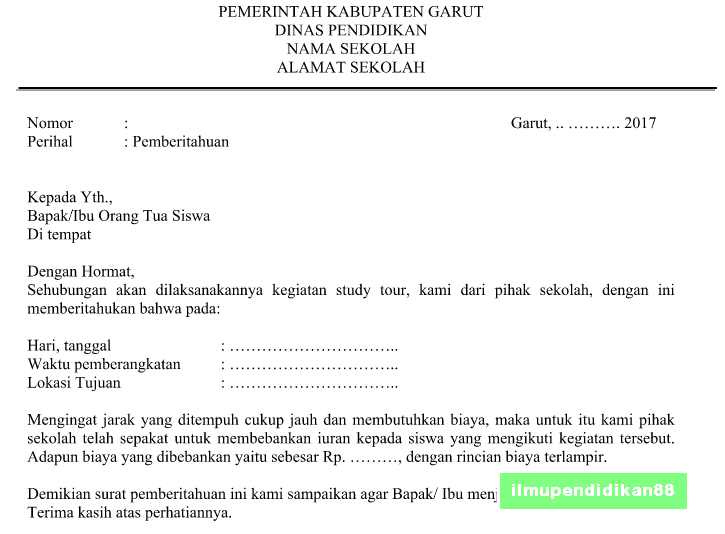 Detail Contoh Surat Pemberitahuan Study Tour Sekolah Nomer 19