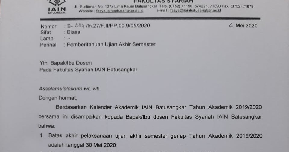 Detail Contoh Surat Pemberitahuan Ujian Akhir Semester Nomer 11