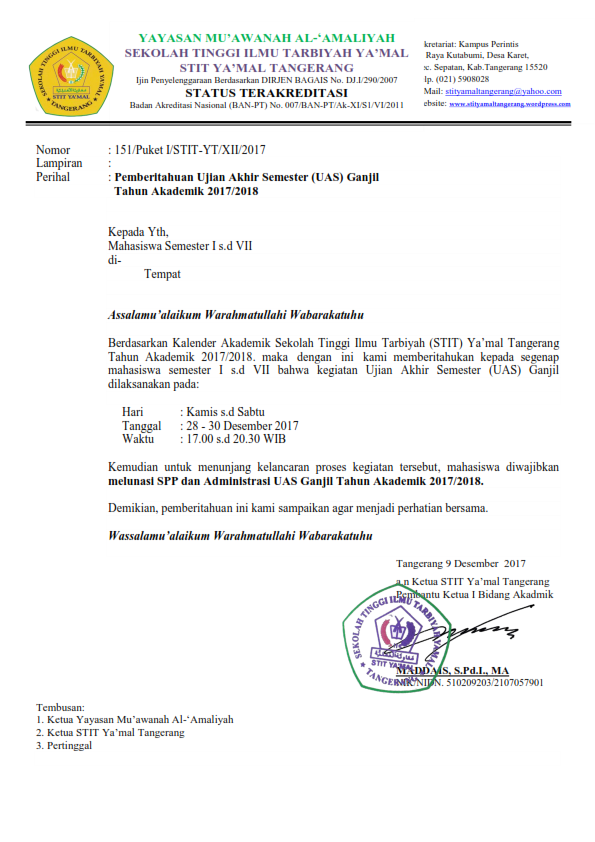 Detail Contoh Surat Pemberitahuan Ujian Akhir Semester Nomer 3