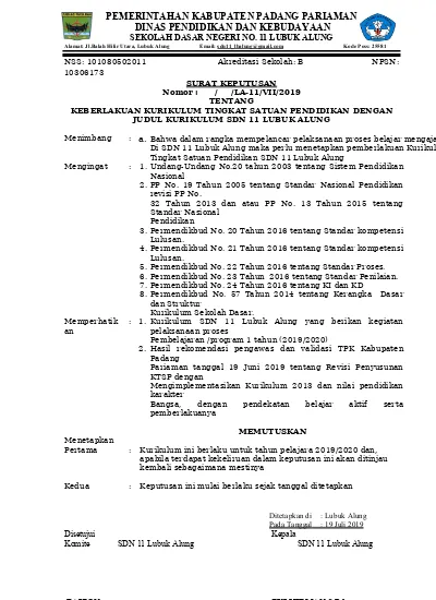 Detail Contoh Surat Pemberlakuan Kurikulum Nomer 17