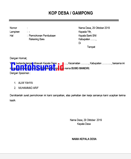 Detail Contoh Surat Pembukaan Rekening Bank Nomer 22