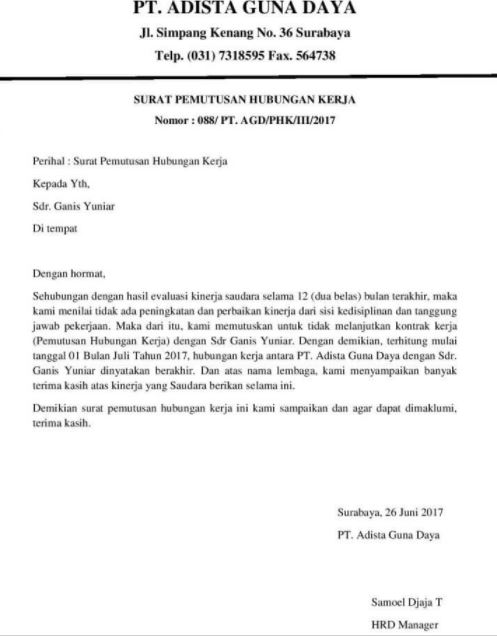 Detail Contoh Surat Pemecatan Karyawan Karena Tidak Disiplin Nomer 11