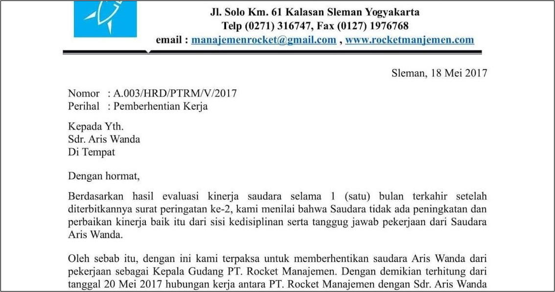 Detail Contoh Surat Pemecatan Karyawan Secara Tidak Hormat Nomer 40