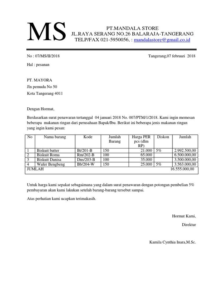 Detail Contoh Surat Pemesanan Barang Elektronik Nomer 42
