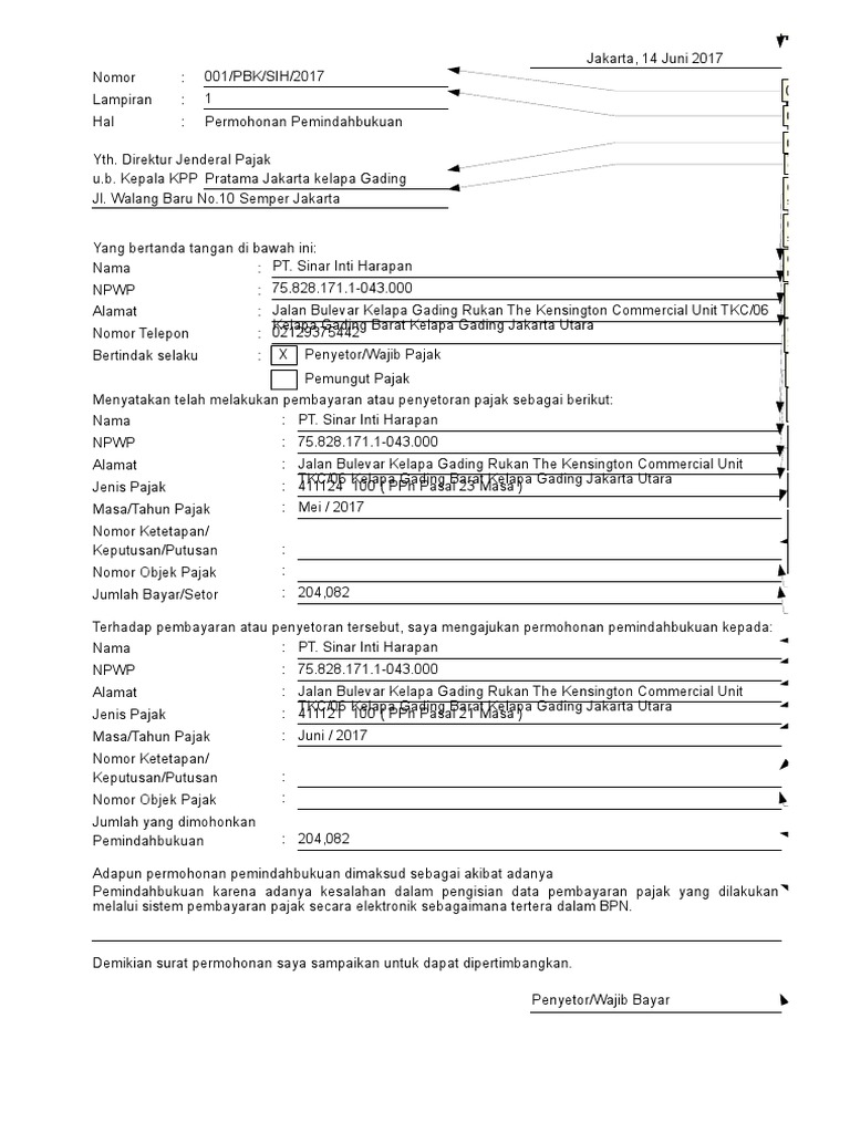 Detail Contoh Surat Pemindahbukuan Pajak Nomer 4