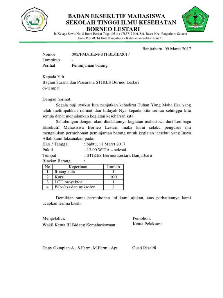 Detail Contoh Surat Peminjaman Barang Di Sekolah Nomer 52