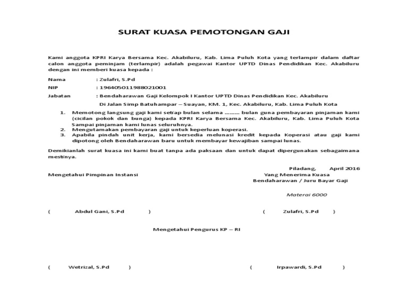 Detail Contoh Surat Pemotongan Gaji Nomer 29