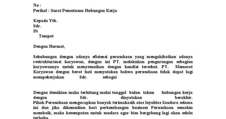 Detail Contoh Surat Pemutusan Hubungan Kerja Antar Perusahaan Nomer 30