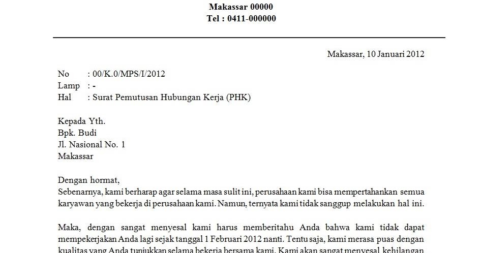 Detail Contoh Surat Pemutusan Hubungan Kerja Antar Perusahaan Nomer 35