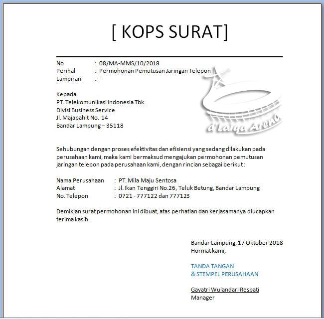 Contoh Surat Pemutusan Jaringan Internet - KibrisPDR