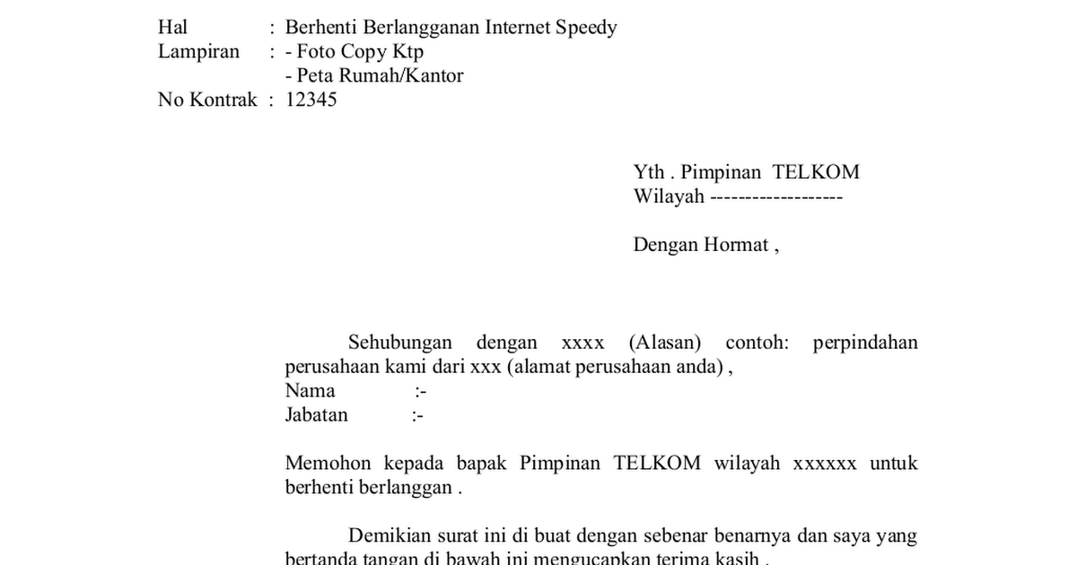 Detail Contoh Surat Pemutusan Jaringan Internet Nomer 2