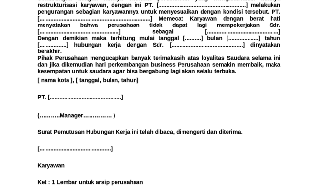 Detail Contoh Surat Pemutusan Kerja Nomer 49