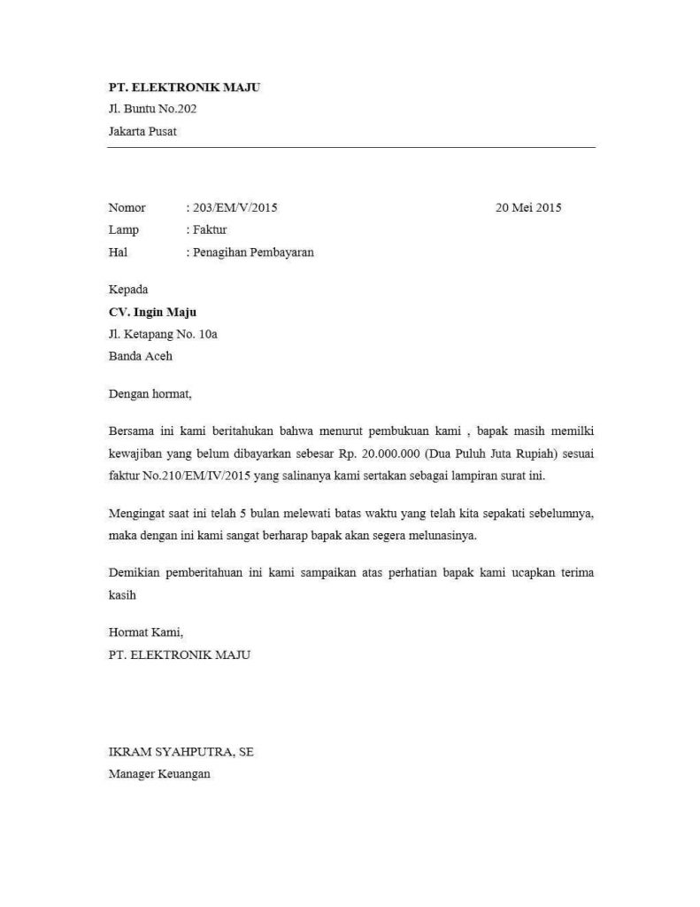 Detail Contoh Surat Penagihan Pembayaran Hutang Nomer 10