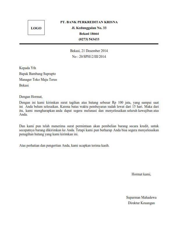 Detail Contoh Surat Penagihan Pembayaran Hutang Nomer 2
