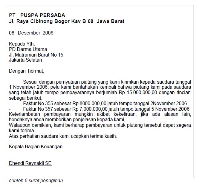 Detail Contoh Surat Penagihan Pembayaran Hutang Nomer 24