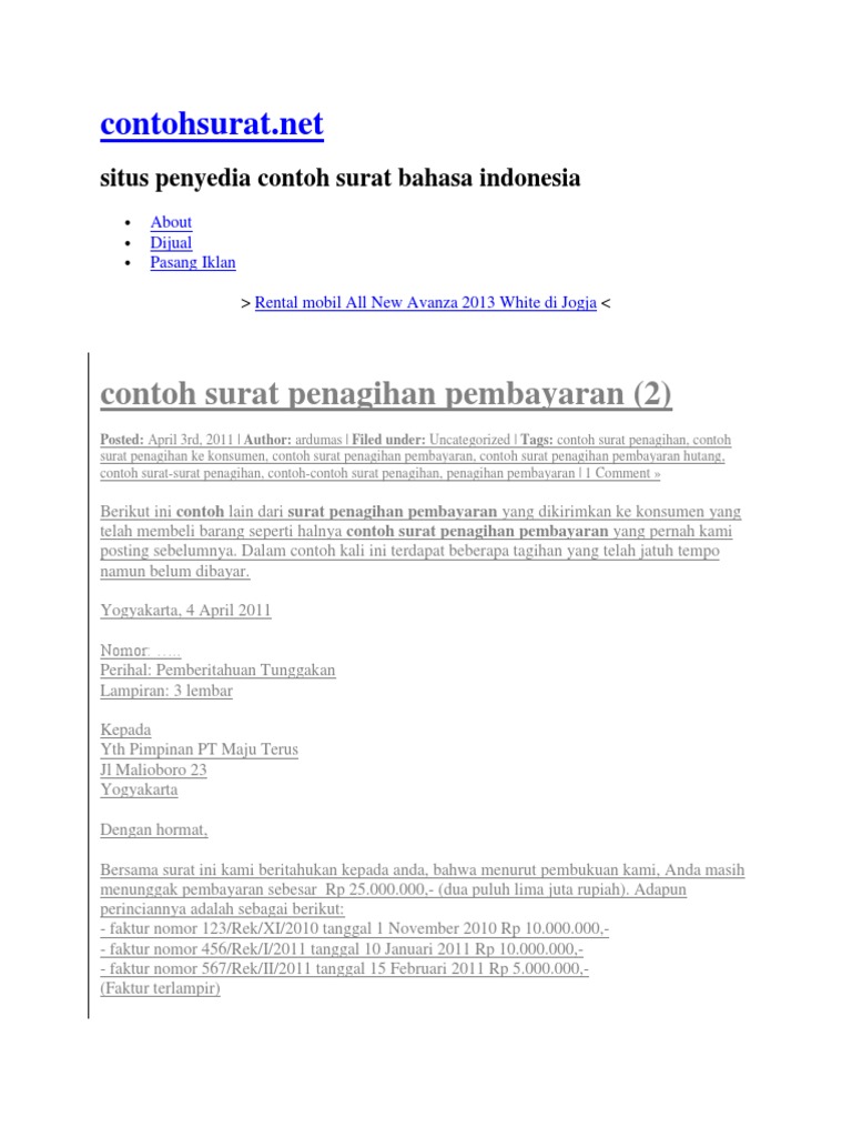 Detail Contoh Surat Penagihan Pembayaran Hutang Nomer 26