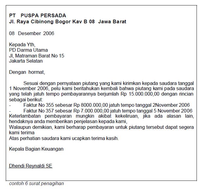 Detail Contoh Surat Penagihan Piutang Nomer 12