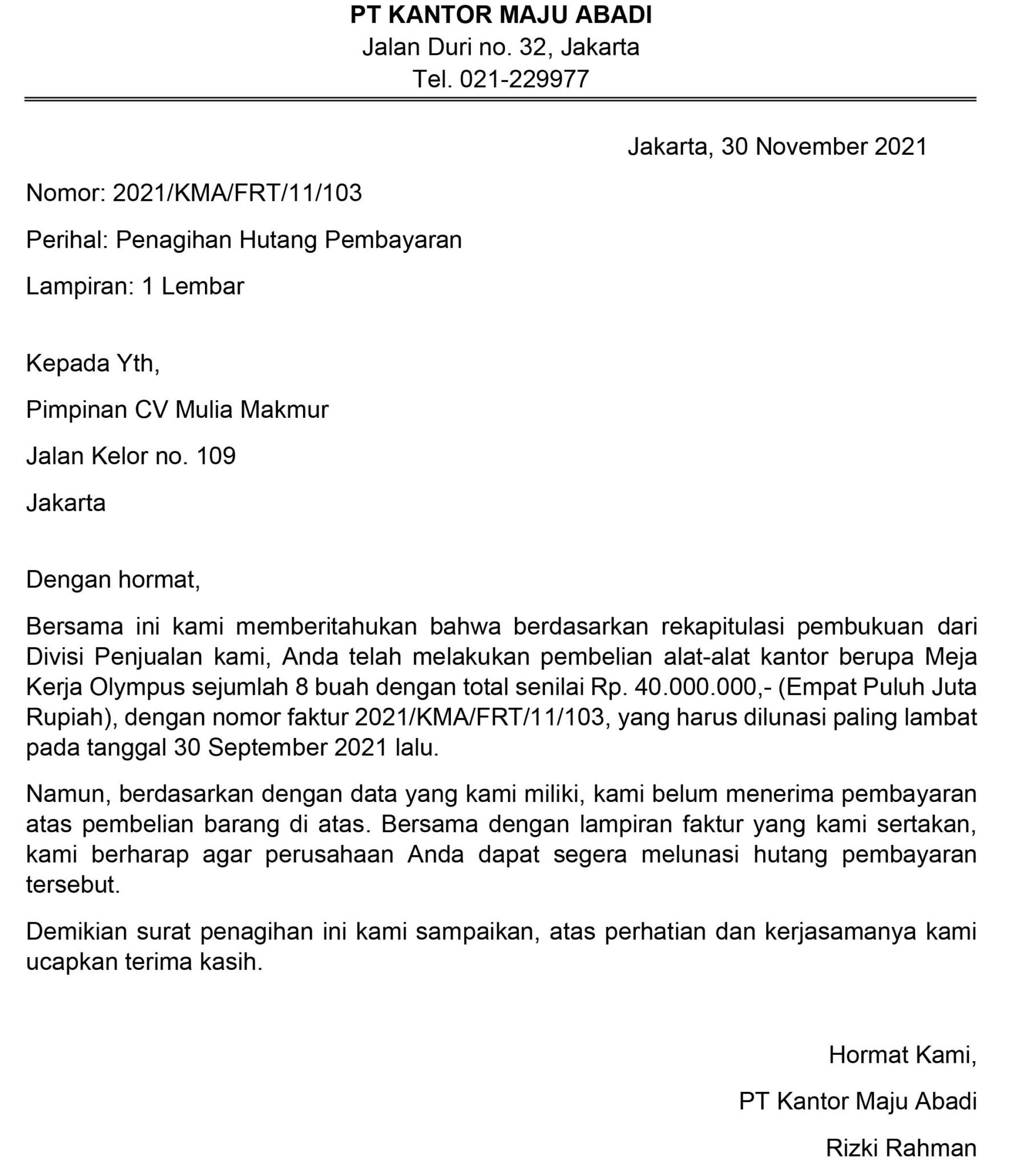 Detail Contoh Surat Penagihan Piutang Nomer 7