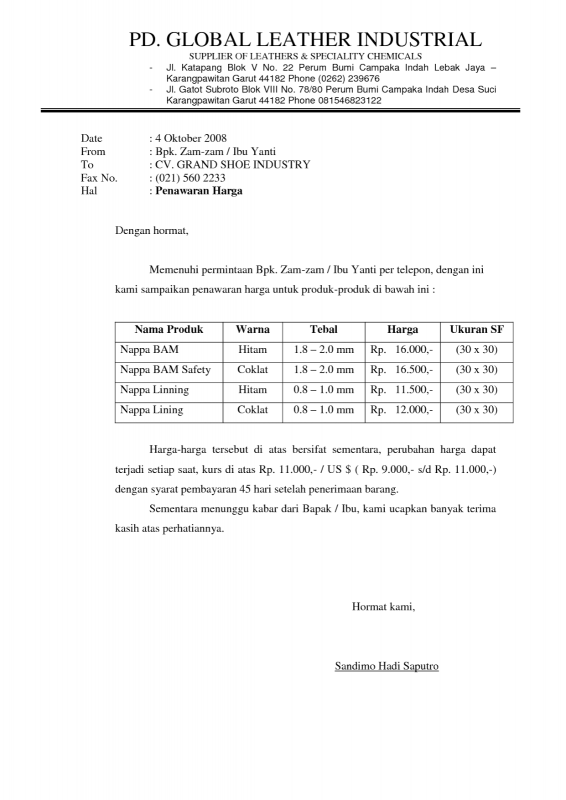 Detail Contoh Surat Penawaran Alat Kantor Nomer 11