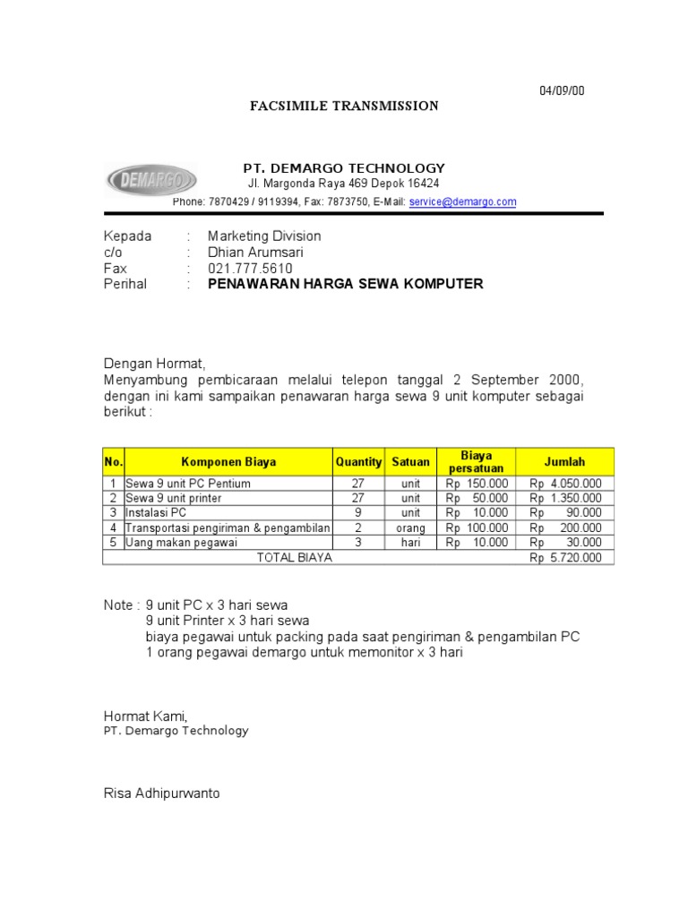 Detail Contoh Surat Penawaran Barang Komputer Nomer 33