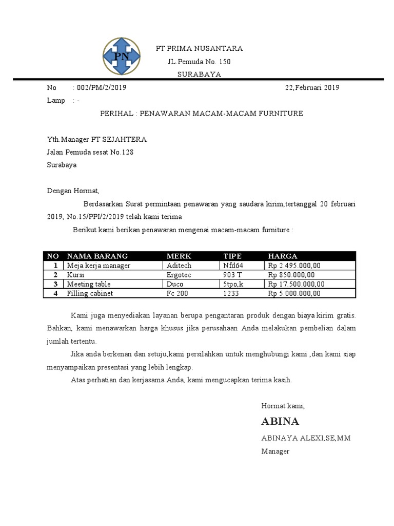 Detail Contoh Surat Penawaran Barang Semi Block Style Nomer 32