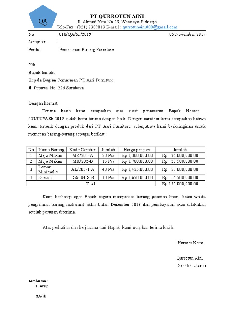 Detail Contoh Surat Penawaran Furniture Nomer 38