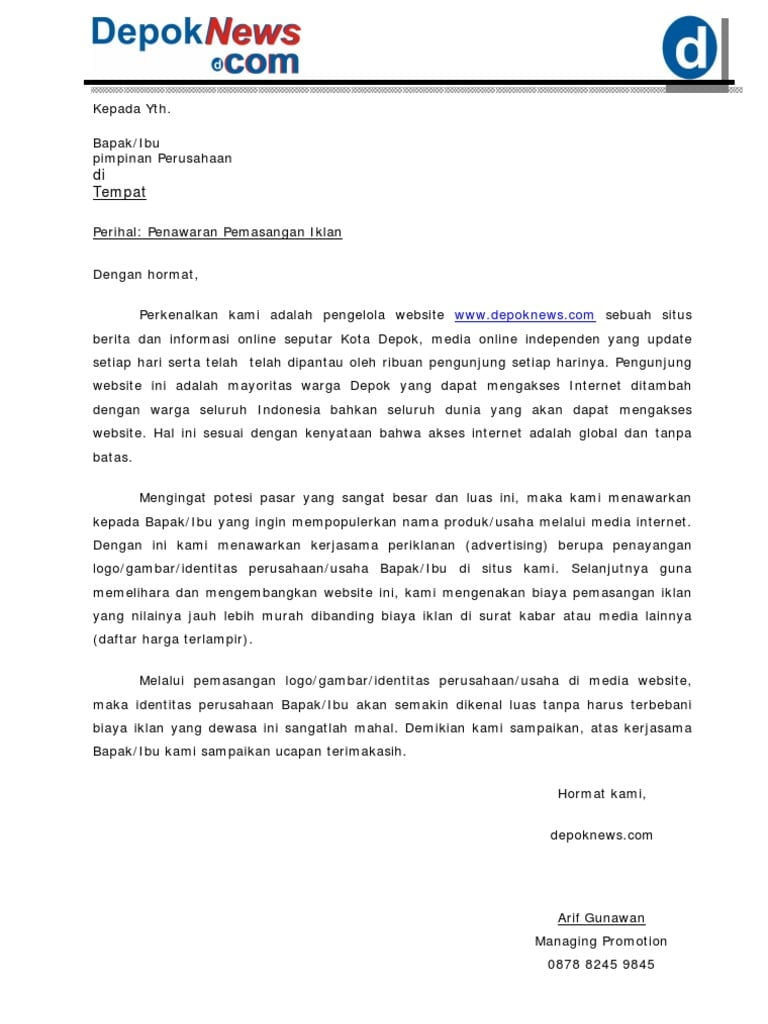 Detail Contoh Surat Penawaran Iklan Radio Nomer 4