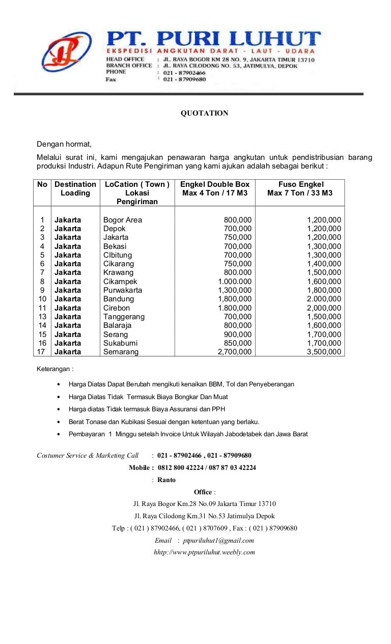 Contoh Surat Penawaran Jasa Angkutan Truk - KibrisPDR