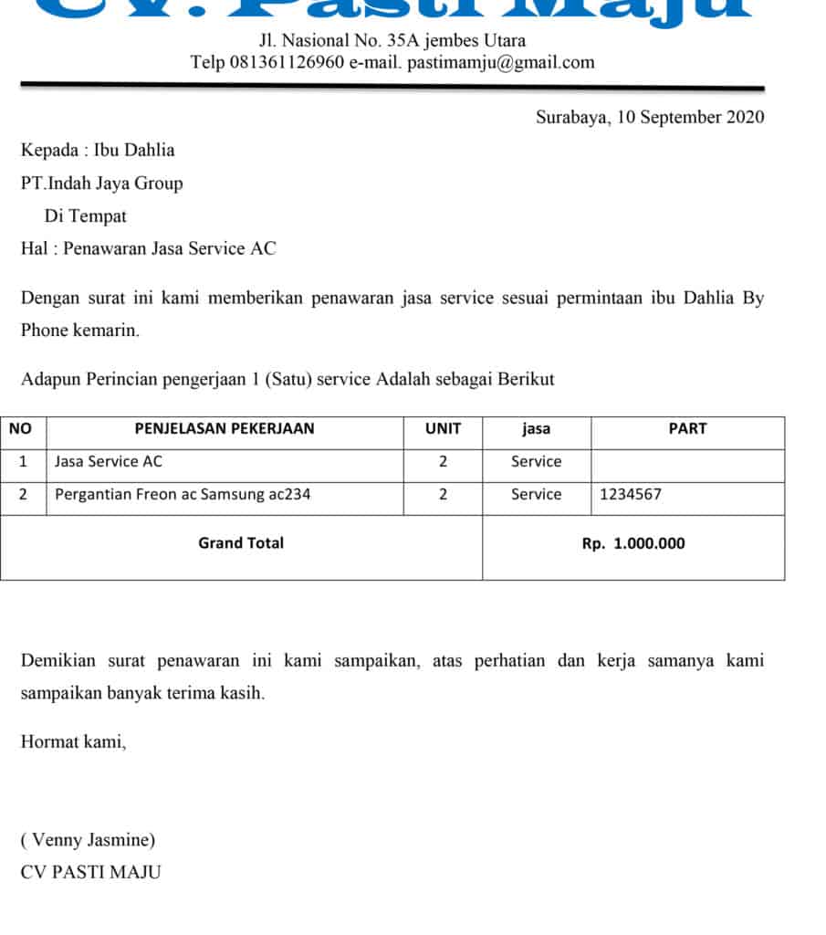 Detail Contoh Surat Penawaran Jasa Service Nomer 29