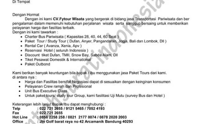 Detail Contoh Surat Penawaran Jasa Transportasi Tour And Travel Nomer 33