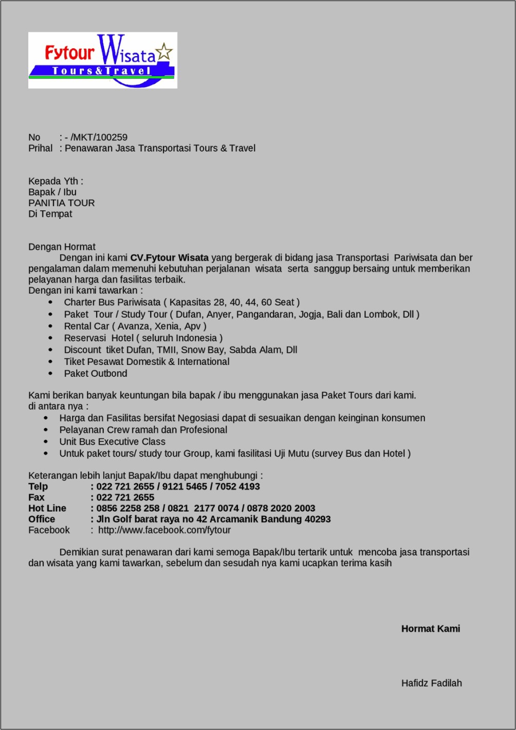 Detail Contoh Surat Penawaran Jasa Transportasi Tour And Travel Nomer 51