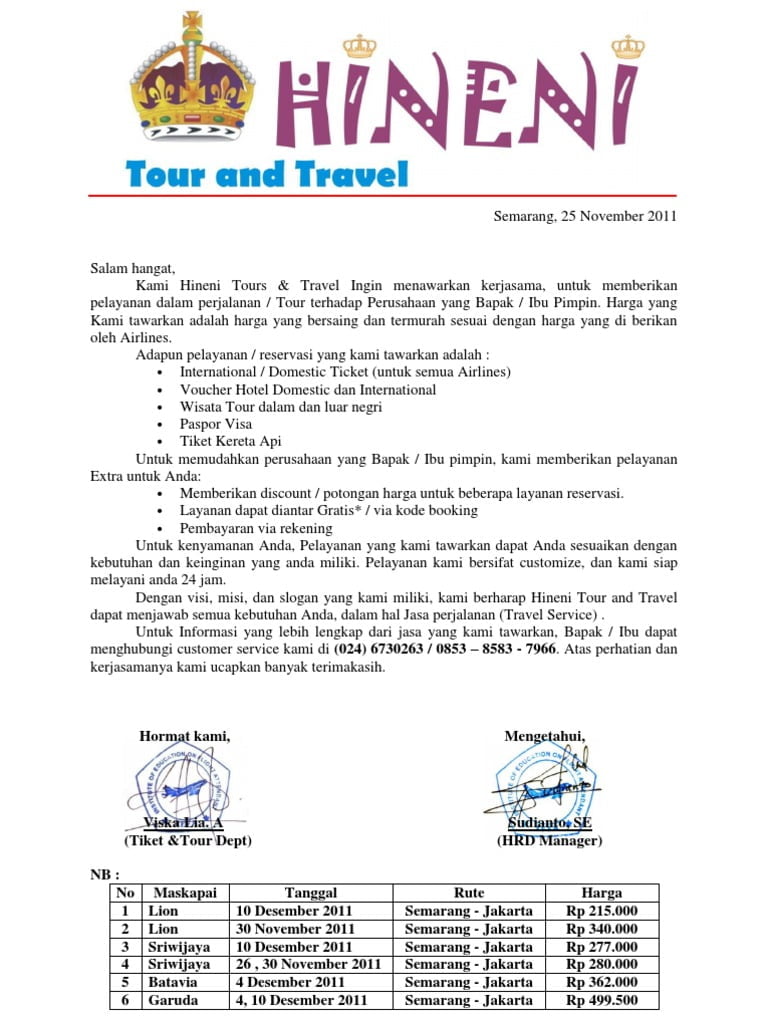 Detail Contoh Surat Penawaran Jasa Transportasi Tour And Travel Nomer 9
