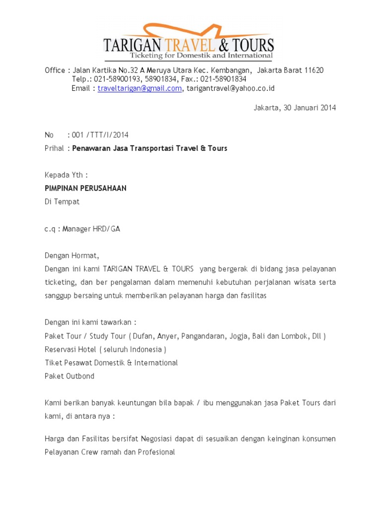 Detail Contoh Surat Penawaran Kerjasama Travel Dengan Hotel Nomer 2