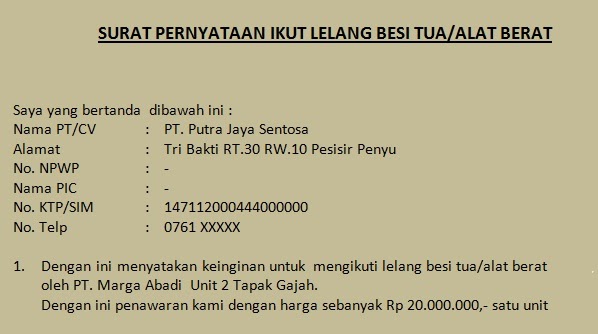 Detail Contoh Surat Penawaran Lelang Nomer 20