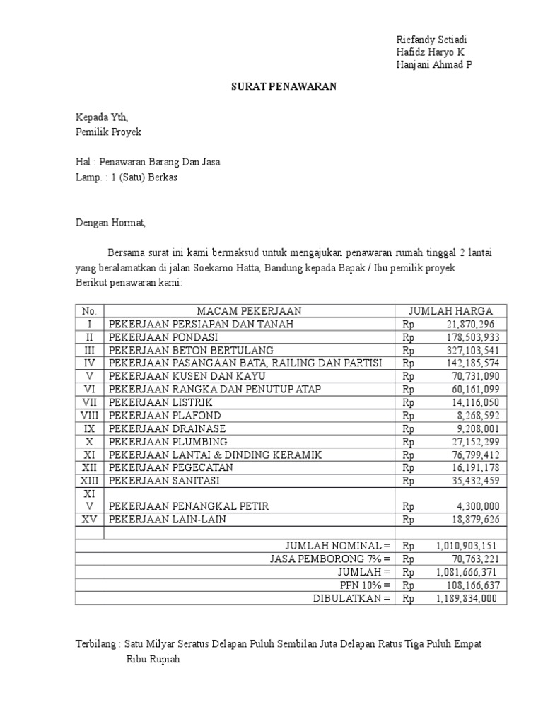 Detail Contoh Surat Penawaran Pekerjaan Nomer 58