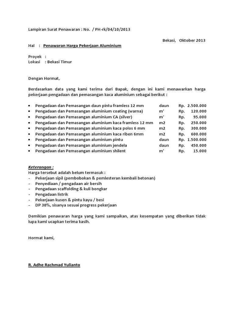 Detail Contoh Surat Penawaran Pekerjaan Proyek Nomer 29