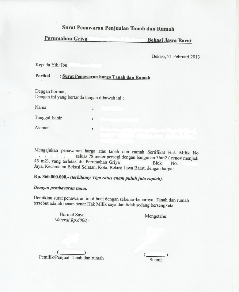 Detail Contoh Surat Penawaran Pembelian Rumah Nomer 4