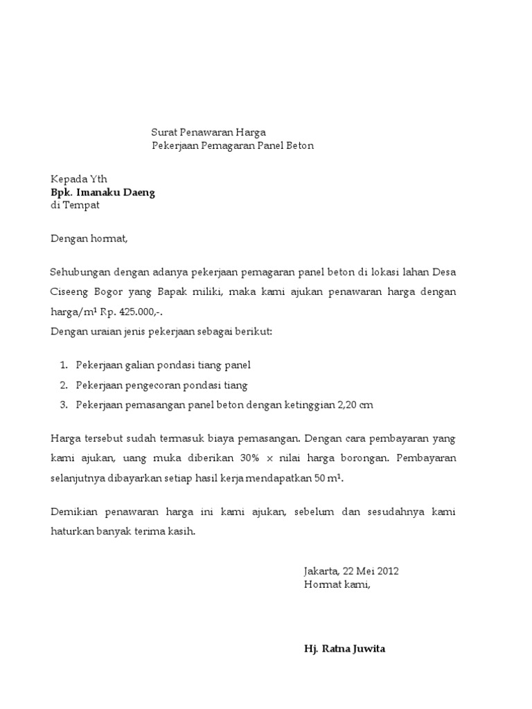 Detail Contoh Surat Penawaran Proyek Nomer 20