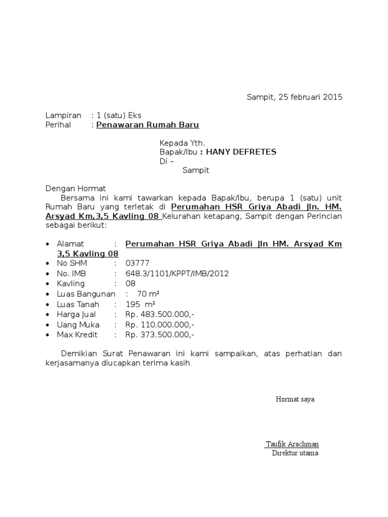 Detail Contoh Surat Penawaran Rumah Ke Bank Nomer 17