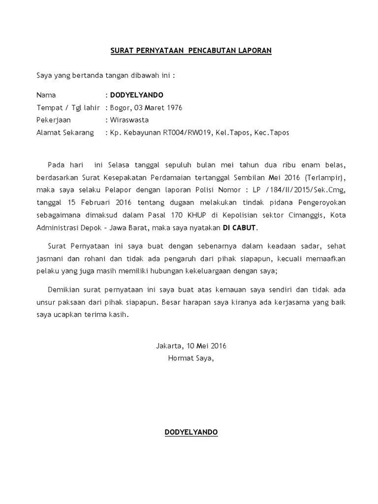 Detail Contoh Surat Pencabutan Gugatan Nomer 13